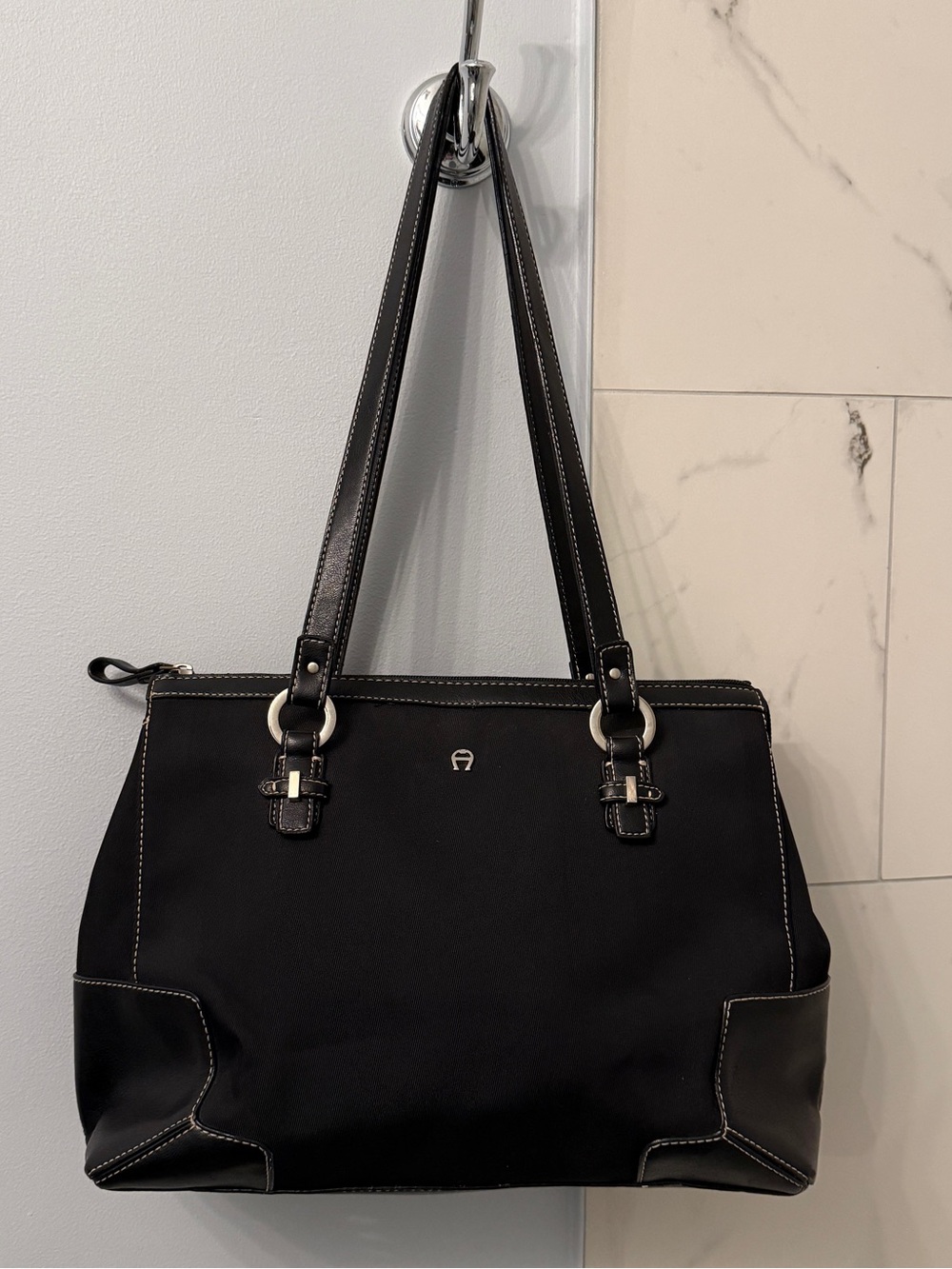Étienne Aigner Black Nylon & Leather Large Tote Bag